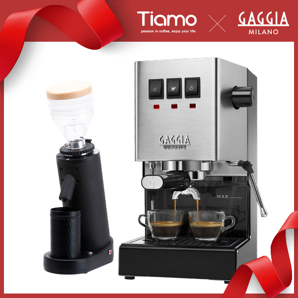 【停產】組合特惠！GAGGIA CLASSIC Pro 專業半自動咖啡機 - 升級版 110V 不鏽鋼原色 + TIAMO K40R 錐刀磨豆機  |【停產】電器產品