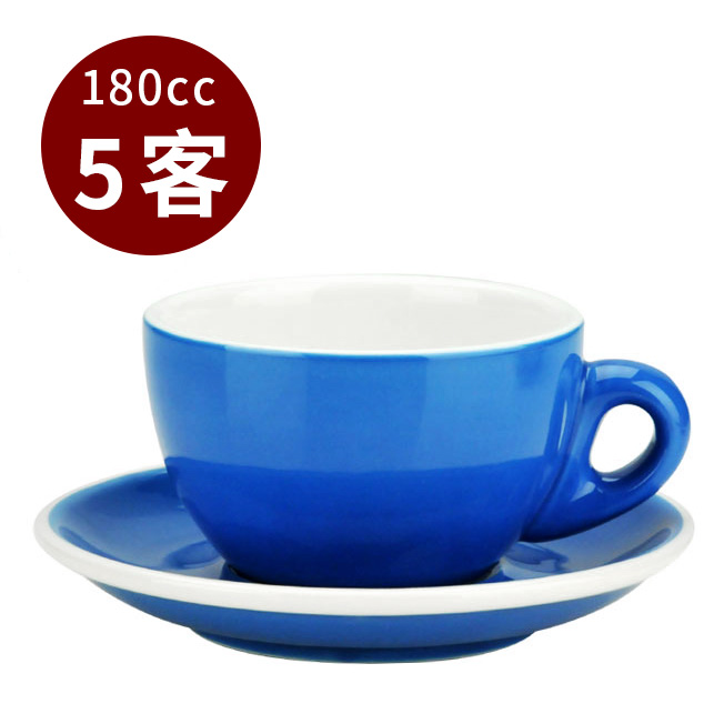 TIAMO 20號蛋形卡布杯盤組 5客 180cc藍  |瓷器咖啡杯盤組