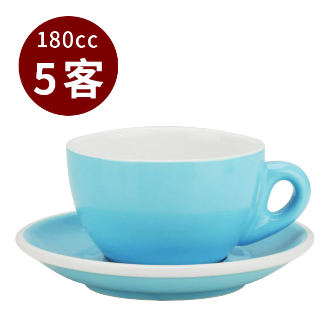 【停產】TIAMO 20號蛋形卡布杯盤組 5客 180cc淺藍  |瓷器咖啡杯盤組