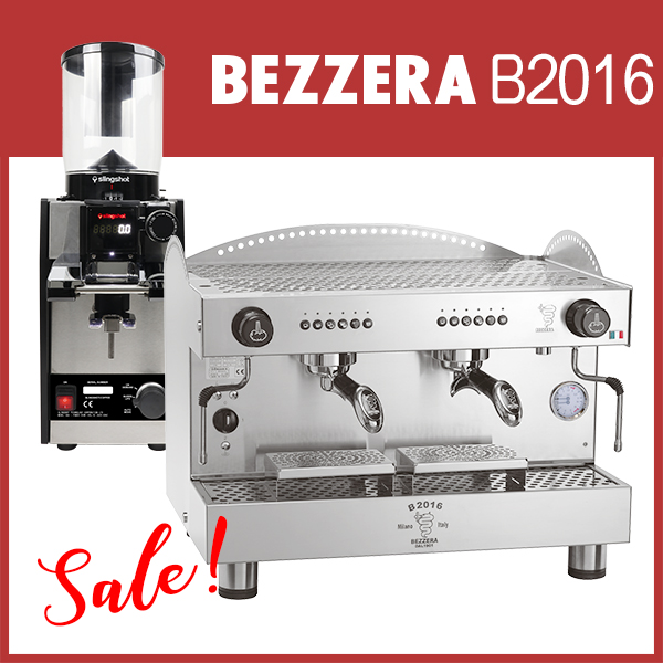 組合特惠！BEZZERA 貝澤拉 B2016 DE 雙孔營業機 + Slingshot 磨豆機 - 64mm平刀款  |BEZZERA 咖啡機