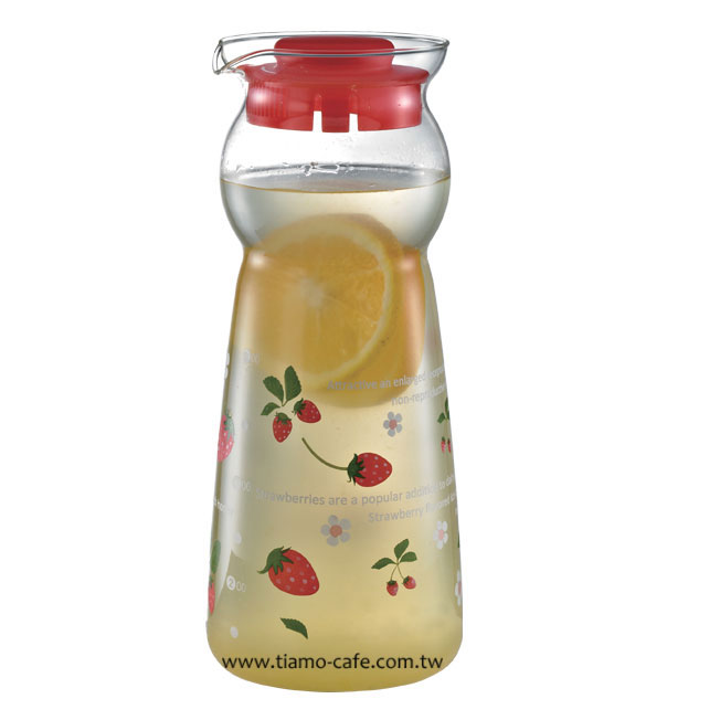 CafeDeTIAMO 玻璃水壺950ml 紅色草莓(紅) SGS檢測合格  |玻璃冷水壺