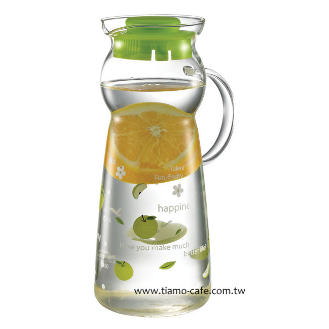 CafeDeTIAMO 玻璃水壺把手款950ml 綠色蘋果(綠) SGS檢測合格  |玻璃冷水壺