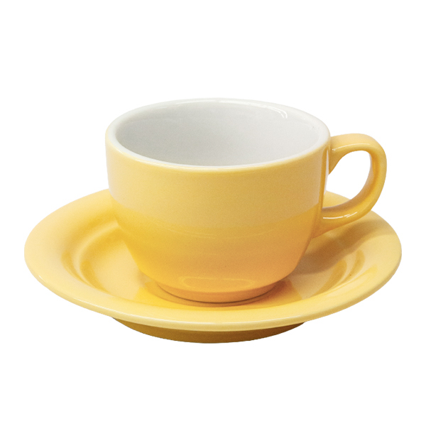 【特惠】35號-卡布奇諾咖啡杯盤組-黃色釉250cc  |瓷器咖啡杯盤組