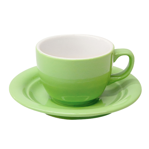 【特惠】35號-卡布奇諾咖啡杯盤組-綠色釉250cc  |瓷器咖啡杯盤組