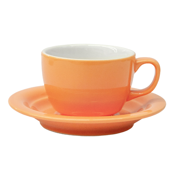 【特惠】35號-卡布奇諾咖啡杯盤組-橘色釉250cc  |瓷器咖啡杯盤組